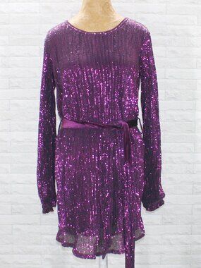 HERA COLLECTION Dress Sequin Party New Year's Eve Long Sleeve Plum Purple M